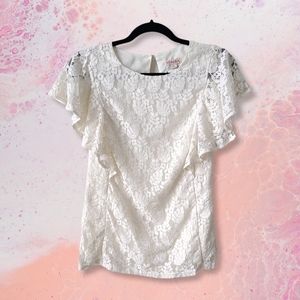 Merona White Lace Flutter Sleeve Top